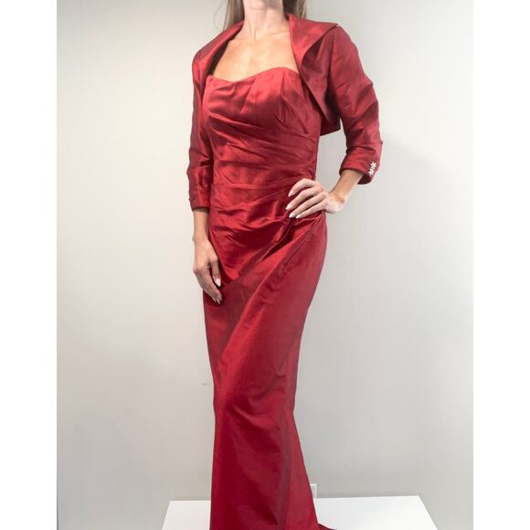 Montage Evening Mother Of The Bride Dress & Jacket Cherry Red Size 8 JL - Picture 3 of 13